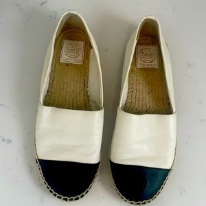Tory Burch Color block Espadrilles Leather Ivory Black Women’s size 8
